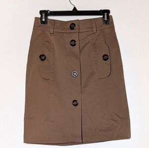 Worth Vintage  Khaki Button-Front Utility Skirt with Flap Pockets Taupe Tan 4